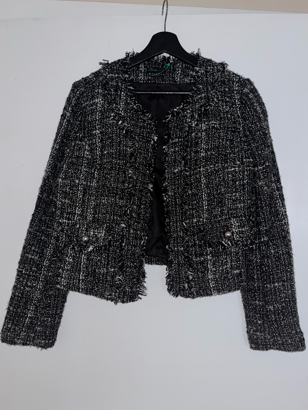 Stile Benetton Black Tweed Frayed Edge Blazer